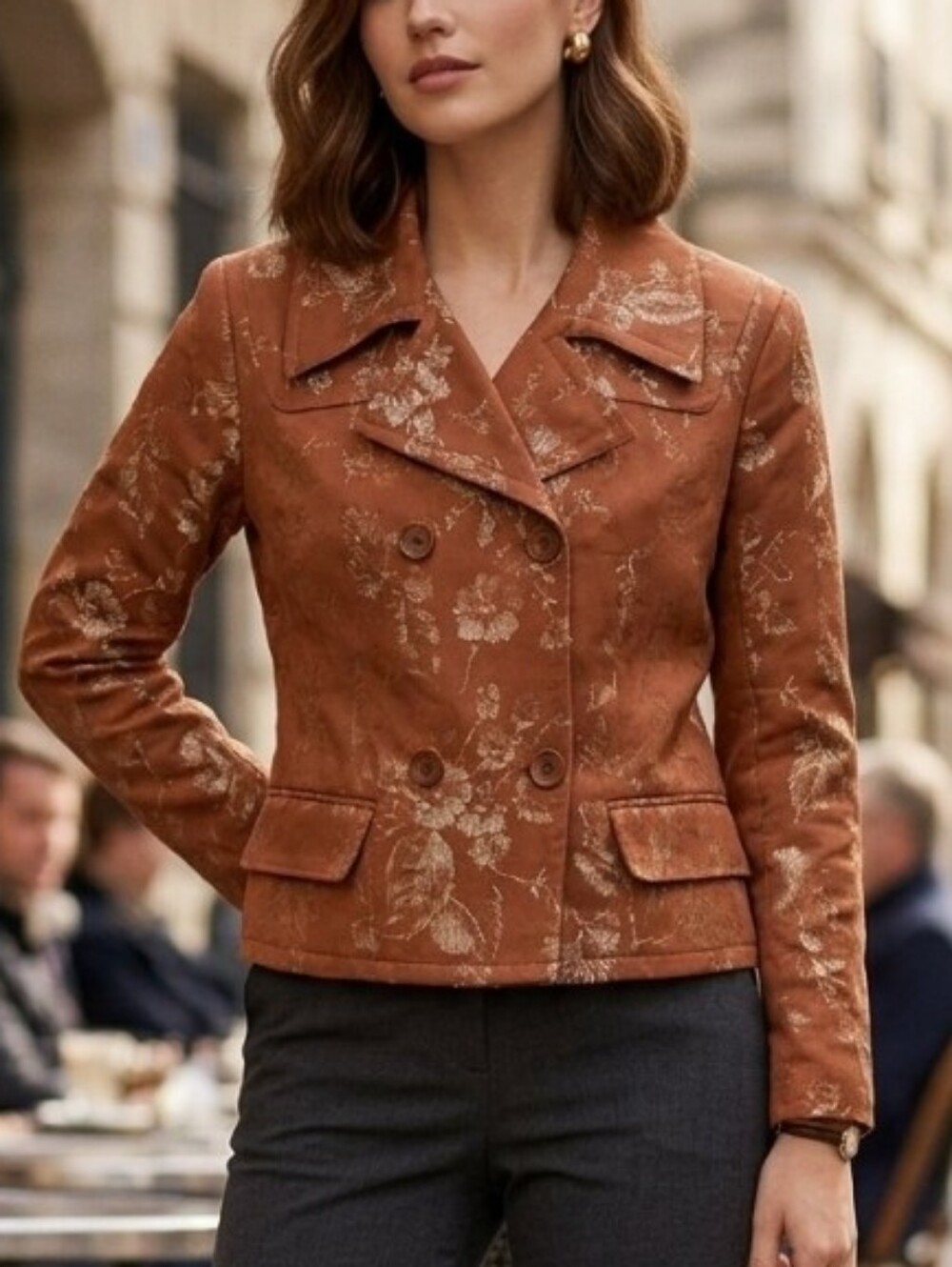 APOSTROPHE Women's Rust Floral Brocade Gold Short  Boxy Jacket Sz 12